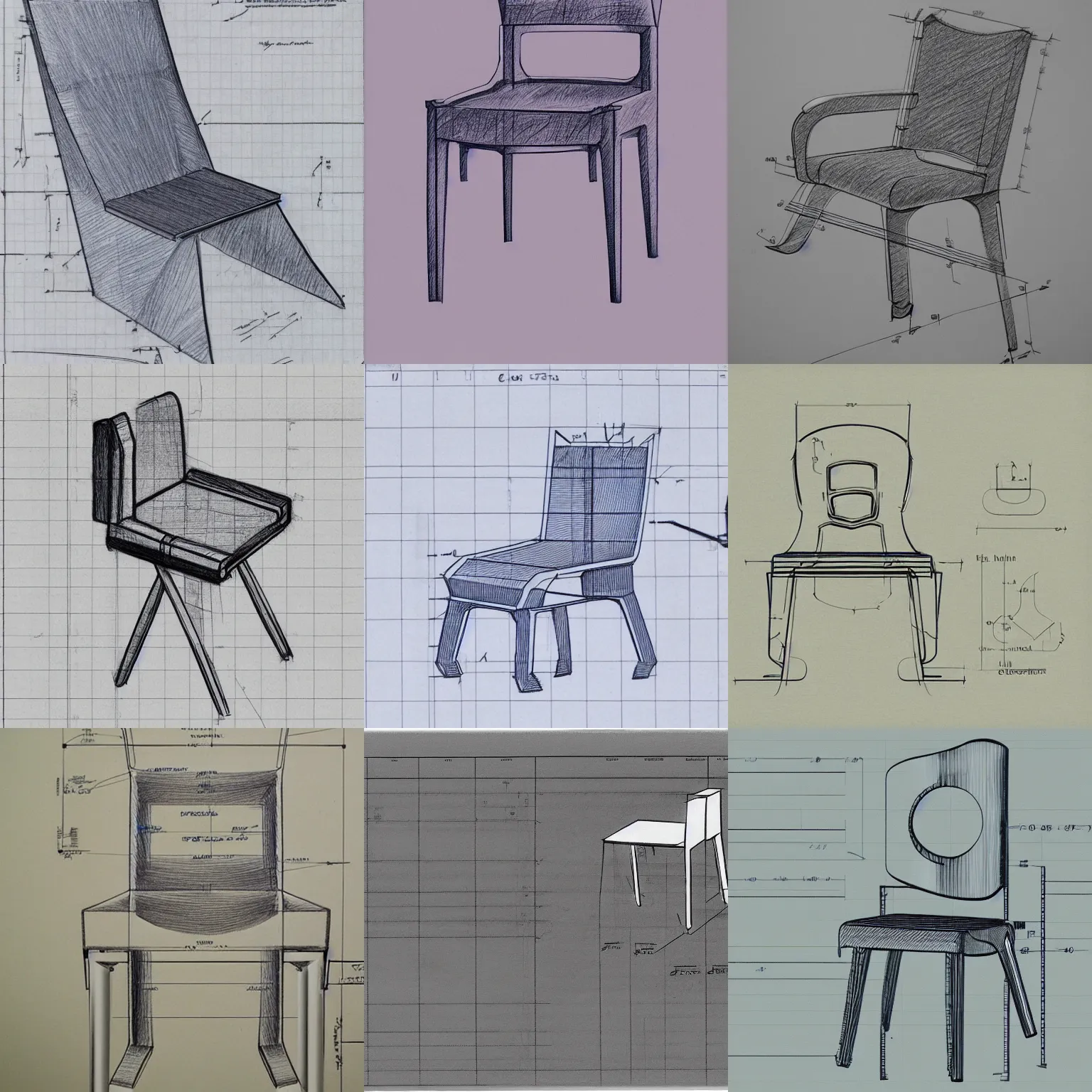 Prompt: pencil sketch blueprint of a futuristic chair