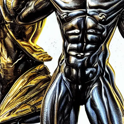 Prompt: A tall and muscular African man with a golden angel wearing nanosuit from Crysis the game. illustration concept art in the style of Arthur Adams