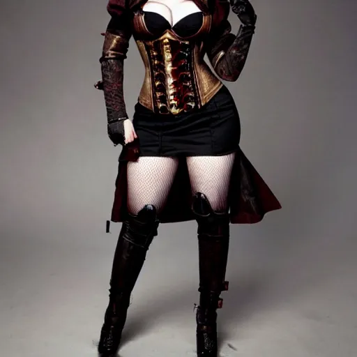 Image similar to full body photo of christina hendricks as a steampunk vampire warrior