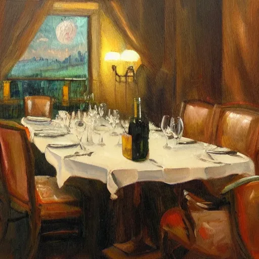 Prompt: a beautiful painting of fine dining. Living the good life. Hazy.