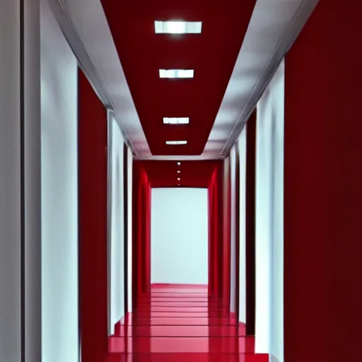 Prompt: an infinite red hallway