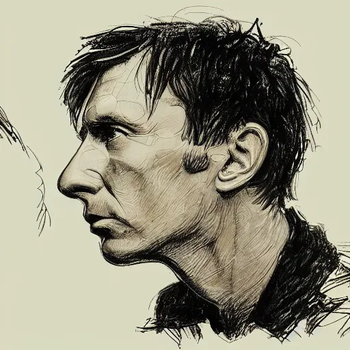 Image similar to a realistic yet scraggly portrait sketch of the side profile of a stern and sophisticated alex kapranos, trending on artstation, intricate details, in the style of frank auerbach, in the style of sergio aragones, in the style of martin ansin, in the style of david aja, in the style of mattias adolfsson