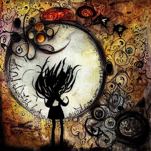 Image similar to dreams are like poetry, whimsical, dark vibe, mixed media,