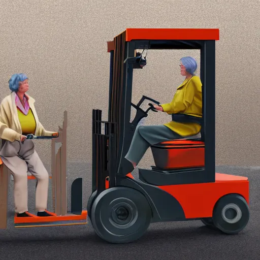 Prompt: grannies operating a fork lift, 8k, artstation