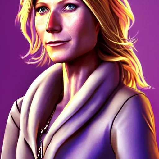 Image similar to gwyneth paltrow portrait, borderlands, tales from the borderlands, the wolf among us, comic, cinematic lighting, studio quality, 8 k