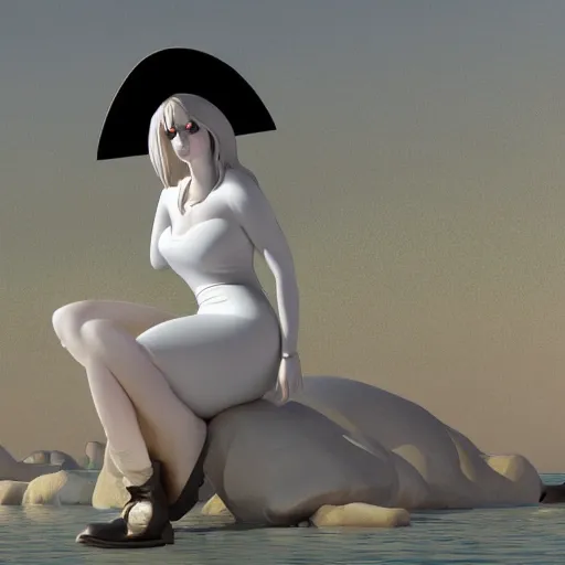 Prompt: gullivera wearing a white short dress and a pirate hat, black long boots, octane render, by milo manara, 3 d render, i viaggi di gulliver, o gulliveriana, gulliveriana