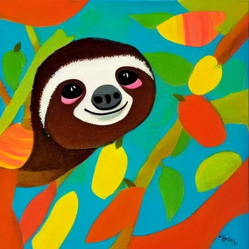 Image similar to a cute sloth, tropical, warm colors, very beautiful bauhaus style painting, award winning