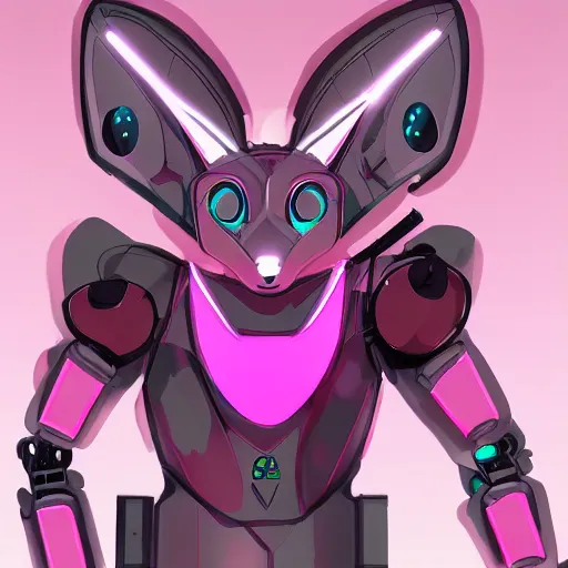 Image similar to digital art artstation, pixiv, portrait of a robotic fox with cybernetic body with pink hair, character fursona furry, furaffinity