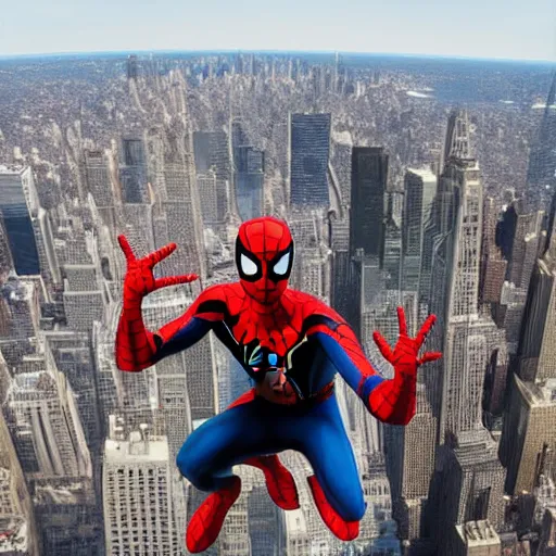 Image similar to marvel spider - man back standing on top of the empire state building