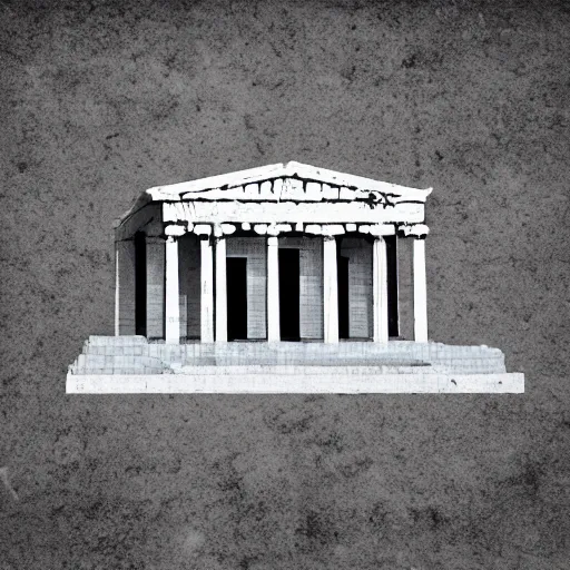 Prompt: Greek temple, Drone photography, in the graphic style of Matt Sanz, hyper detailed, trending on artstation, glow