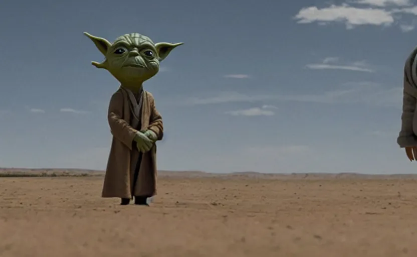 Image similar to still of Yoda in Better Call Saul (2014), cinematic, very symmetrical, shot by Wes Anderson, realistic