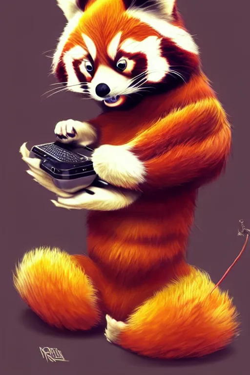 Image similar to red panda playing xbox one, animation pixar style, by pendleton ward, magali villeneuve, artgerm, rob rey and kentaro miura style, golden ratio, trending on art station