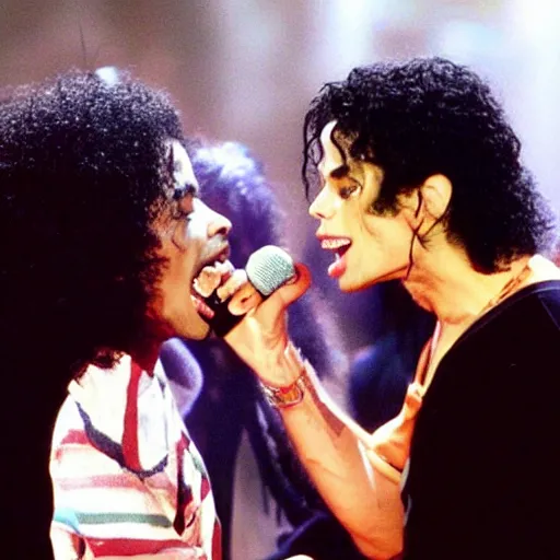 Prompt: michael jackson singing to a fan