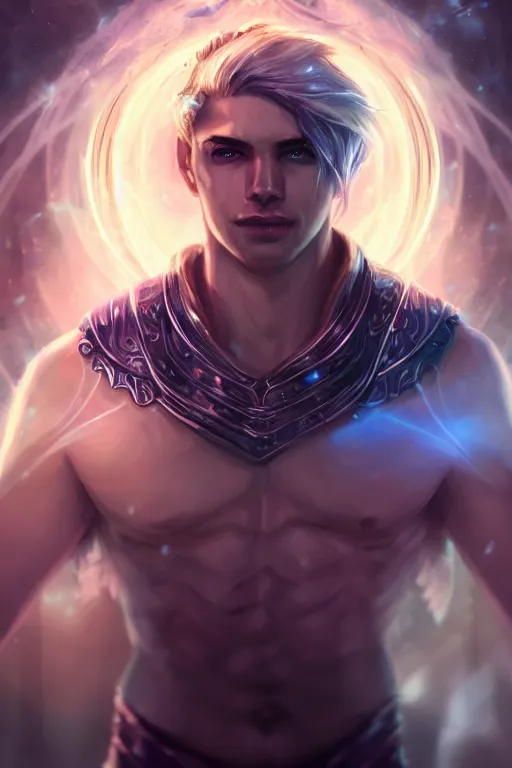 Image similar to a human elemental sorcerer, blurred environment background, epic magic effects, white skin, chest up, portrait, male, sharp focus, digital art, concept art, post processed, dynamic lighting, by emylie boivin and rossdraws