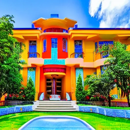 Prompt: vibrant art - deco mansion