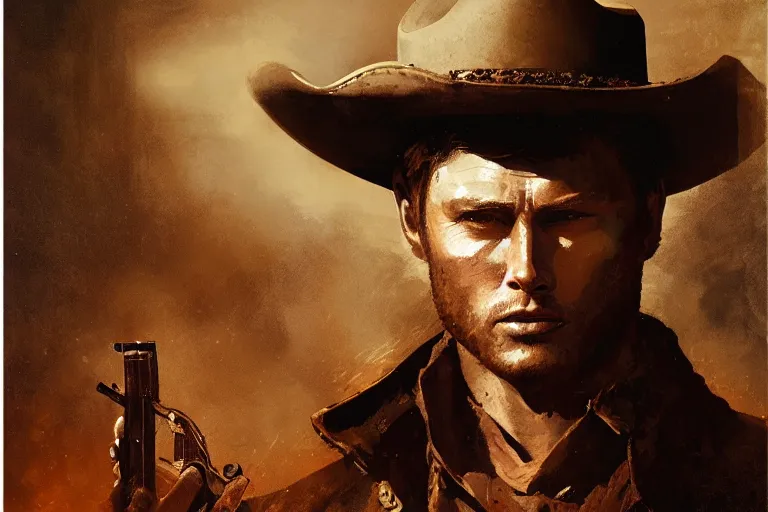 Image similar to an ultradetailed image of dean winchester as an old west gunfighter, masterpiece, 8 k, art by greg rutkowski and albert bierstadt