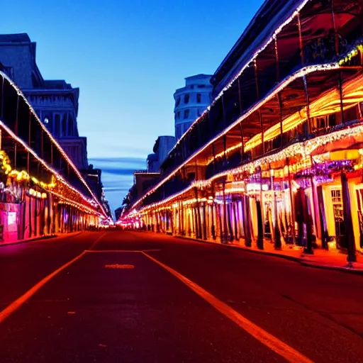 Prompt: golf carts driving down bourbon street in new orleans at night. cinematic lighting