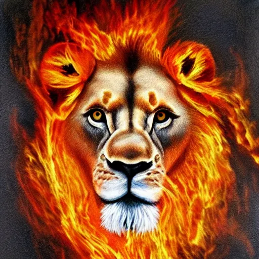 Image similar to lion made out of fire, detailed, realistic,