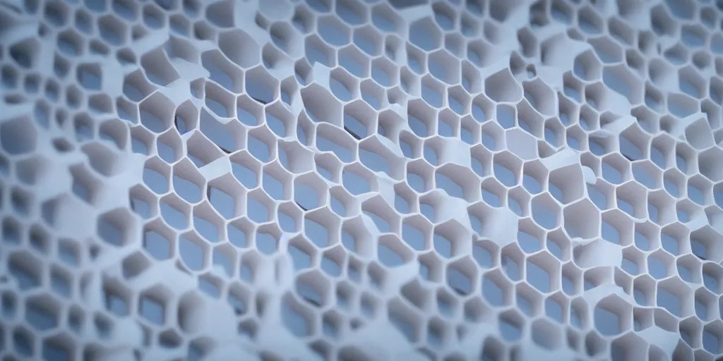 Image similar to real white honeycomb organic building, film still from the movie directed by denis villeneuve aesthetic with art direction by zdzisław beksinski, telephoto lens, shallow depth of field