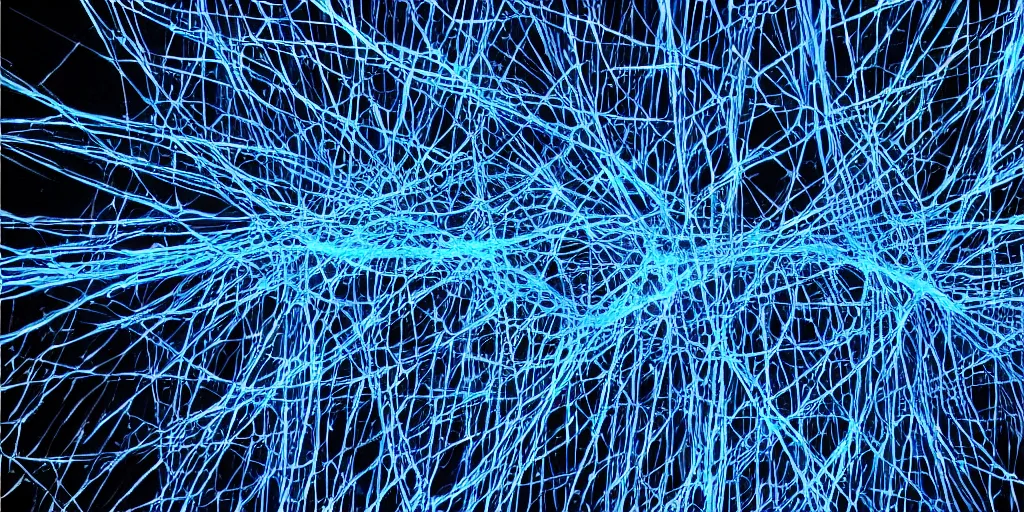Image similar to “a deep blue network of neurons and fiber optics connected to create a subtle light show”