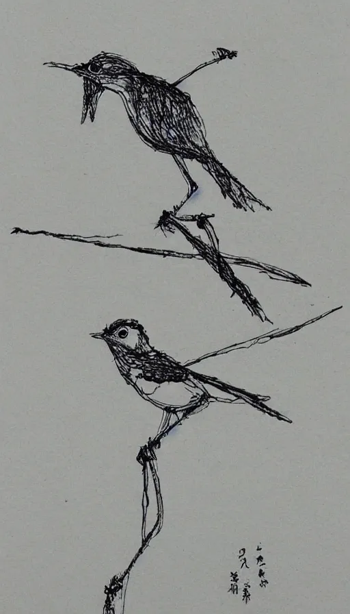 Image similar to stick figures bird, by yoshitaka amano
