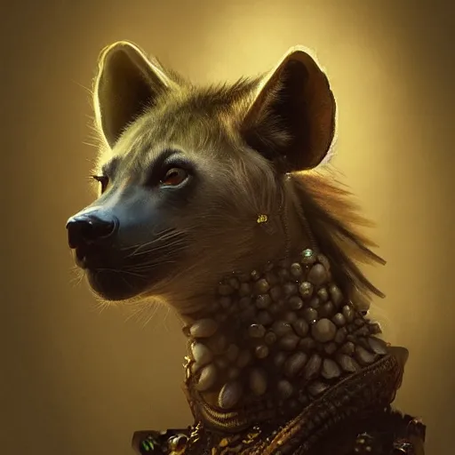 Prompt: portrait, hyena, female, wearing dress, smoking cigarette, gorgeous, intricate, elegant, volumetric lighting, scenery, high detail digital art, smooth, tony sart, randy vargas, rembrandt, sharp focus, illustration, concept art
