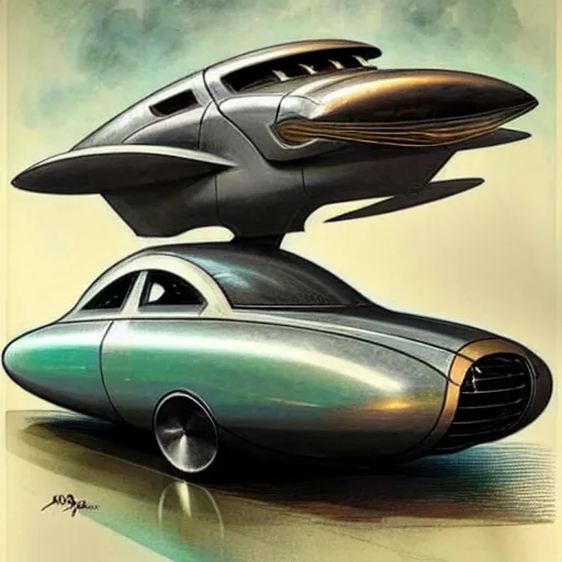 Prompt: (((((1950s futuristic show car . muted colors.))))) by Jean-Baptiste Monge !!!!!!!!!!!!!!!!!!!!!!!!!!!