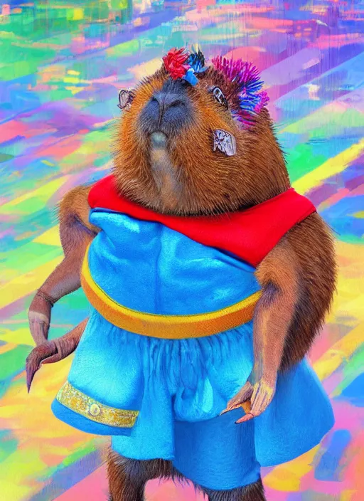 Image similar to detailed full body concept art illustration colorful oil painting of a capybara sailor in full intricate colorful clothing, ultra detailed, digital art, octane render, 4k