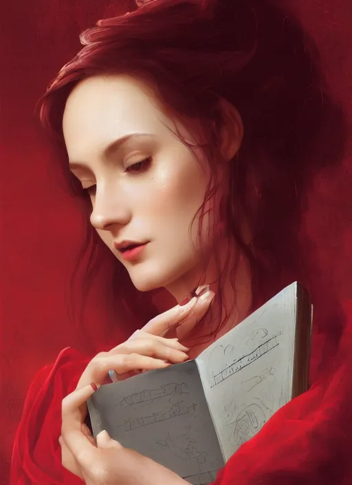 Image similar to character concept portrait of an attractive young female Spanish witch in a red and golden robe with pale skin enchanting a protection spell, a floating iridescent spell book in the center, intricate, elegant, digital painting, concept art, smooth, sharp focus, illustration, from Metal Gear, by Ruan Jia and Mandy Jurgens and William-Adolphe Bouguereau, Artgerm