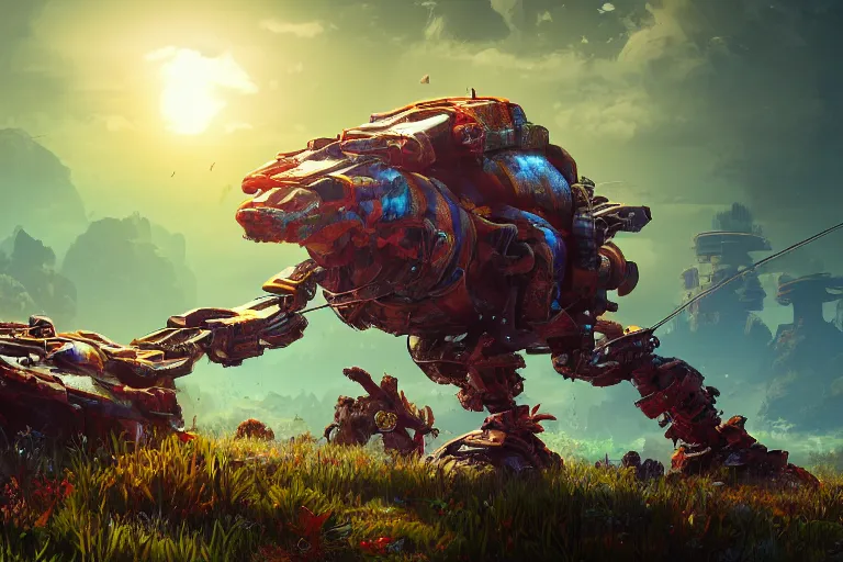 Image similar to shellsnapper machine mecanical creature robot of horizon forbidden west horizon zero dawn bioluminiscence global illumination ray tracing hdr fanart arstation by ian pesty and alena aenami artworks in 4 k