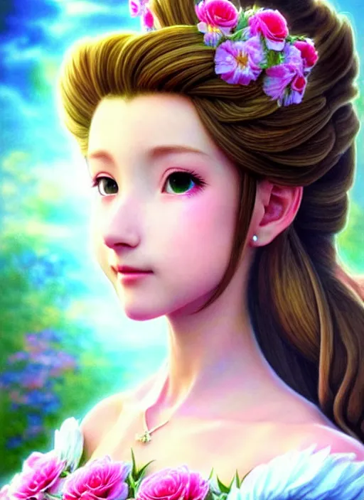 Prompt: elegant Aerith Gainsborough the Queen of flowers. ultra detailed painting at 16K resolution and epic visuals. epically surreally beautiful image. amazing effect, image looks crazily crisp as far as it's visual fidelity goes, absolutely outstanding. vivid clarity. ultra. iridescent. mind-breaking. mega-beautiful pencil shadowing. beautiful face. Ultra High Definition. amazingly crisp sharpness. photorealistic 3D rendering on film cel processed twice..