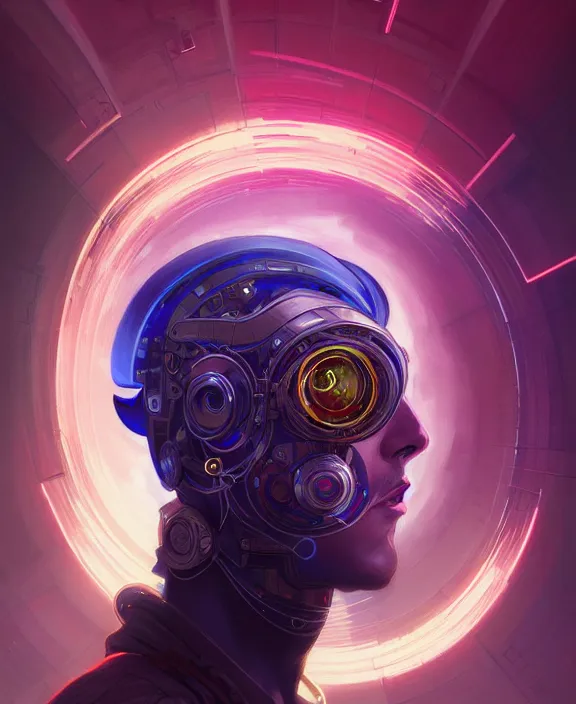 Image similar to a whirlwind inside the metaverse, guy, male, man, hologram, half body, neurochip, android, cyborg, cyberpunk face, by loish, d & d, fantasy, intricate, elegant, highly detailed, colorful, digital painting, artstation, concept art, art by artgerm and greg rutkowski and alphonse mucha