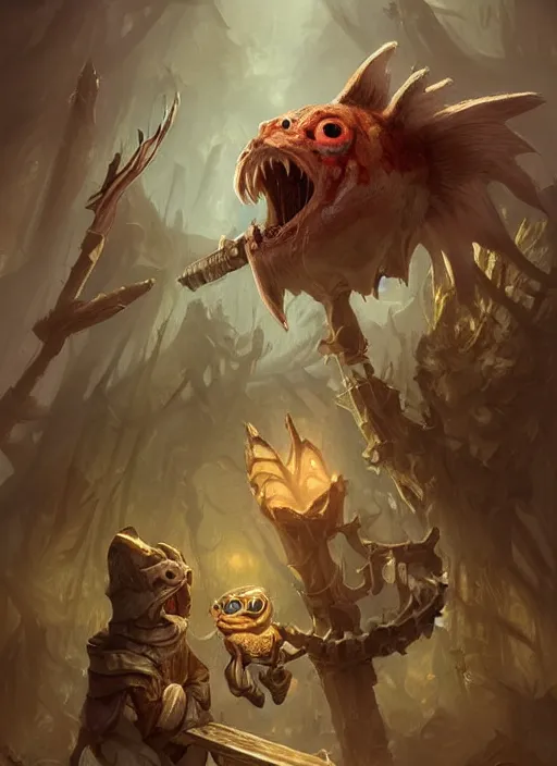 Image similar to cute little anthropomorphic piranha disturber wearing Karrus's shroud, tiny, small, miniature animal, baby animal, short, pale black armor, cute and adorable, pretty, beautiful, DnD character art portrait, matte fantasy painting, DeviantArt Artstation, by Jason Felix by Steve Argyle by Tyler Jacobson by Peter Mohrbacher, cinematic lighting