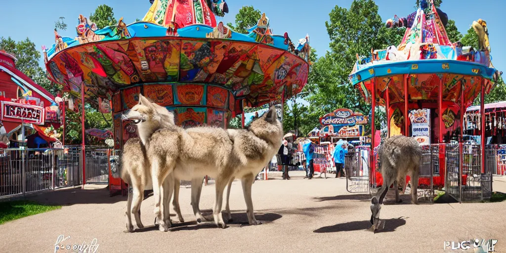 Prompt: fair rides petting zoo wolf photography