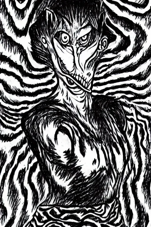 Image similar to a drawing of a wolf, by junji ito