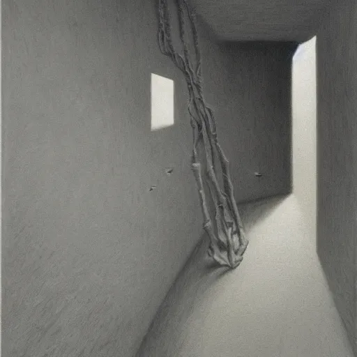 Prompt: Prison of angst. Fear. Concept art. Zdzisław Beksiński