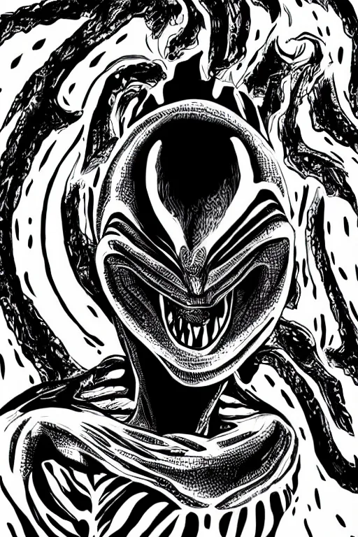 Image similar to alien black and white illustration