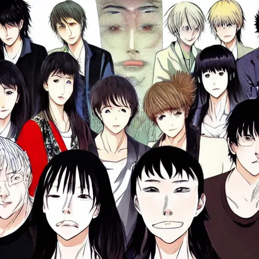 Image similar to A single face starting at the camera, by Junji itou KAZUO UMEZZ KEI TOUME TOMOKI IZUMI KENTARO MIURA Q HAYASHIDA SUI ISHIDA KAORI YUKI MATSURI AKINO