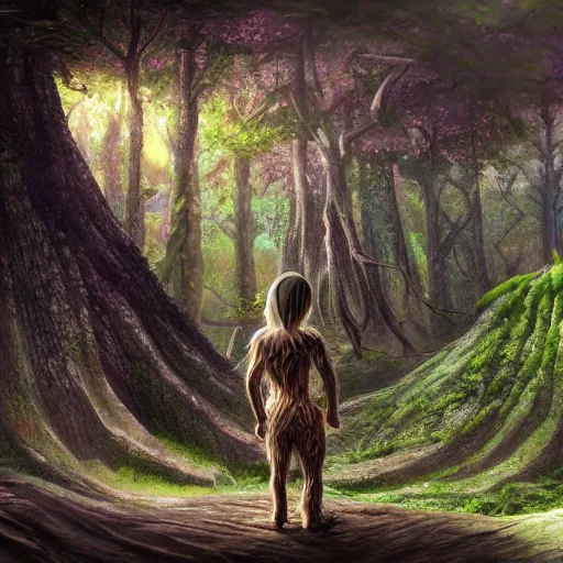 Image similar to a highly detailed portrait of a tiny humanoid creature standing in a fantasy forest concept art