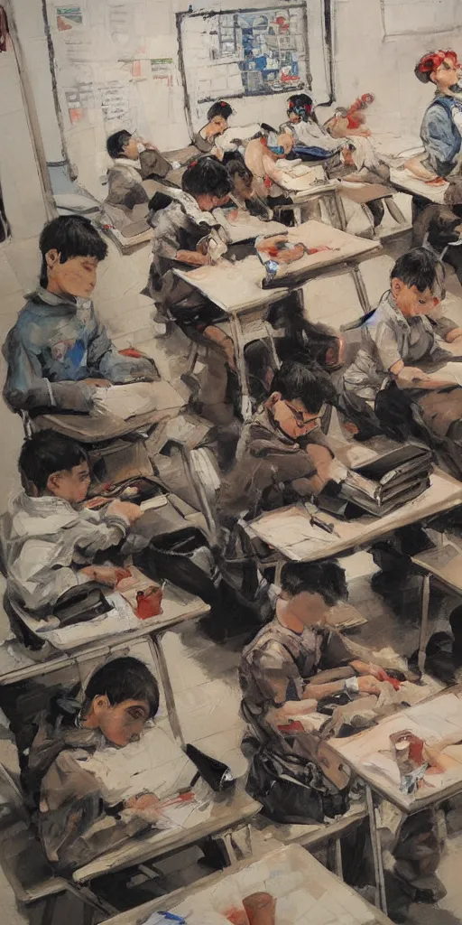 Image similar to oil painting scene from school by kim jung gi