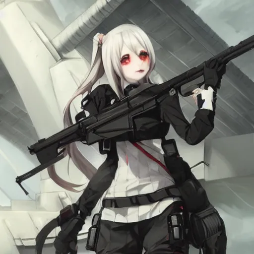 Prompt: M4 Sopmod ii girls frontline, ilustration by Krenz Cushart