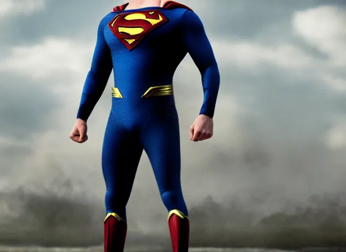 Prompt: superman as a skinny very skinny skinny weak man in the new superman movie
