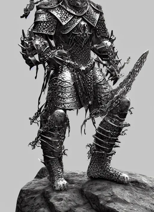 Image similar to а fantasy Proto-Slavic mythology, zombie in chain mail armor inspired blizzard games, full body, detailed and realistic, 4k, trending on artstation, octane render