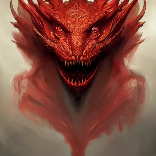 Image similar to portrait of a red dragon, fantasy, intricate, elegant, highly detailed, digital painting, artstation, concept art, matte, sharp focus, illustration, art by aenaluck and roberto ferri and greg rutkowski, epic fantasy, digital painting