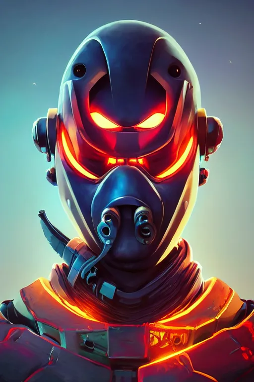 Image similar to epic mask helmet robot ninja portrait stylized as fornite style game design fanart by concept artist gervasio canda, behance hd by jesper ejsing, by rhads, makoto shinkai and lois van baarle, ilya kuvshinov, rossdraws global illumination radiating a glowing aura global illumination ray tracing hdr render in unreal engine 5