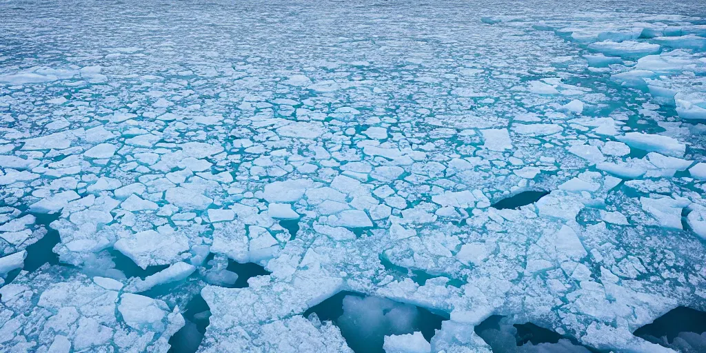 Prompt: “ the thin space between the frozen sea ice above and the water below, dark water, blue light filtering in through thick ice above ”