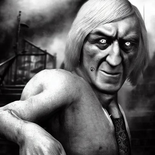 Image similar to jimmy savile as mortal kombat goro, unreal engine, realistic,