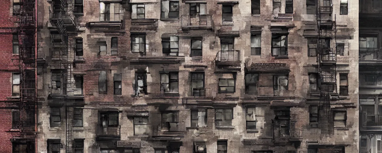 Image similar to new york city block facade. texture. doors. storefronts. street. art by greg rutkowski and william o'connor