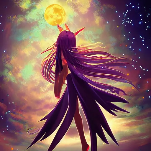 Image similar to digital art long hair anime lady ELF dancing in the moonlight l by Sakimichan