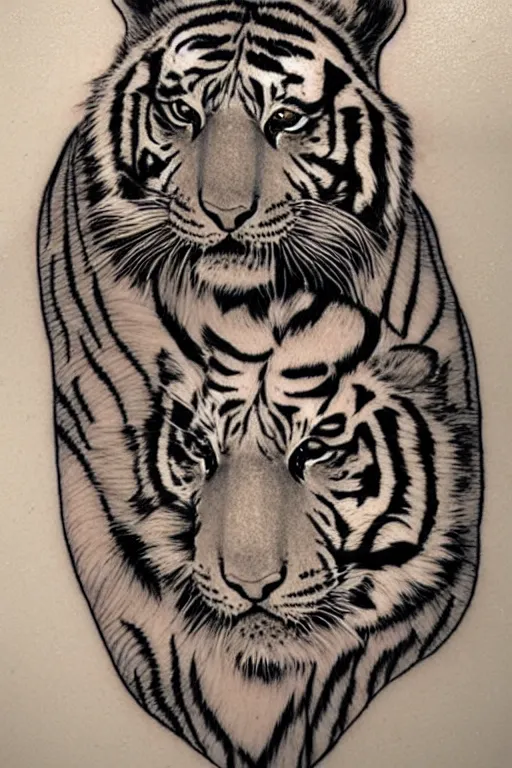 Image similar to tattoo of a tiger, detailed, colored